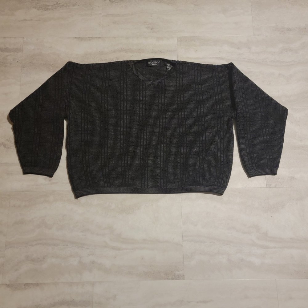 Brandini Mens Made in Italy 100% Fine Merino Wool Blue Knit Sweater Large